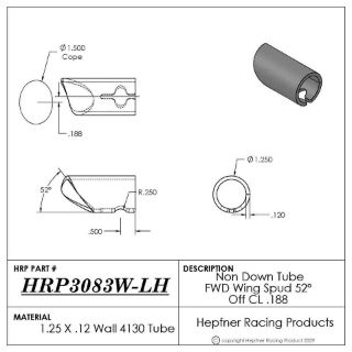 Picture of Spud, Sprint Down Tube LH, Pinch Bolt Style, 4130, 1.25" OD x 0.0120", 52°, 1.50" Cope Offset