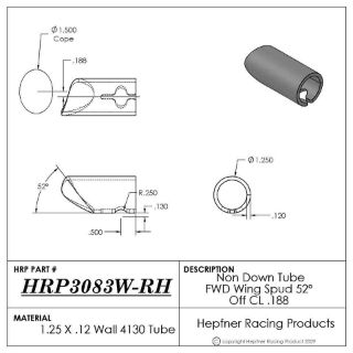 Picture of Spud, Sprint Down Tube RH, Pinch Bolt Style, 4130, 1.25" OD x 0.0120", 52°, 1.50" Cope Offset