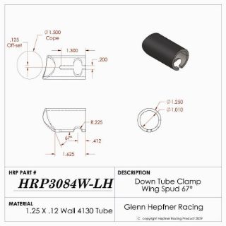 Picture of Spud, Sprint Down Tube LH, Pinch Bolt Style, 4130, 1.25" OD x 0.0120", 67°, 1.50" Offset