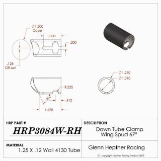 Picture of Spud, Sprint Down Tube RH, Pinch Bolt Style, 4130, 1.25" OD x 0.0120", 67°, 1.50" Offset