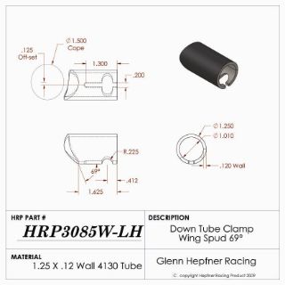 Picture of Spud, Sprint Down Tube LH, Pinch Bolt Style, 4130, 1.25" OD x 0.0120", 69°, 1.50" Offset