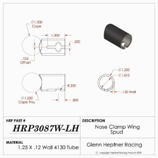 Picture of Spud, Sprint Down Tube LH, Pinch Bolt Style, 4130, 1.25" OD x 0.0120", 1.50" Cope, w/ 3rd Notch