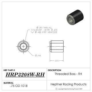Picture of Rod End Boss RH 7/16 Thread, Fits 0.875" OD, 0.065" Wall