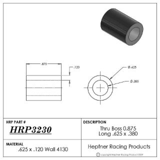 Picture of Boss 0.875" Long 0.385 Thru, Material 0.625" x 0.120" Wall, 4130