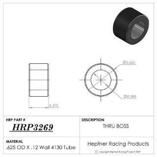 Picture of Boss 0.375" Long 0.385" Thru, Material 0.625" OD x 0.120" Wall, 4130