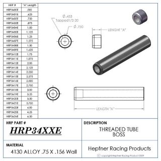 Picture of Boss 1/2" Long 1/2 X 20, Material 0.75 OD x 0.156, 4130