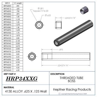 Picture of Boss 1/2" Long 7/16 X 20, Material 0.625 OD x 0.120, 4130