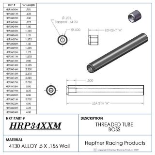 Picture of Boss 1/2" Long 1/4 X 20, Material 0.50 OD x 0.156, 4130