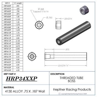 Picture of Boss 1/2" Long 7/16 X 14, Material 0.750 OD x 0.250, 4130