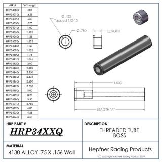 Picture of Boss 1/2" Long 1/2 X 13, Material 0.75 OD x 0.156, 4130