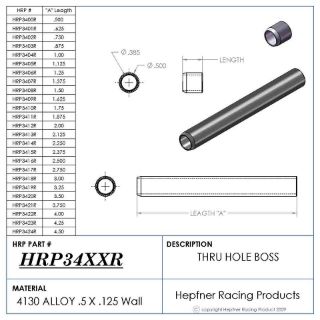 Picture of Boss 1/2" Long 3/8 ID Thru, Material 0.50 OD x 0.065, 4130