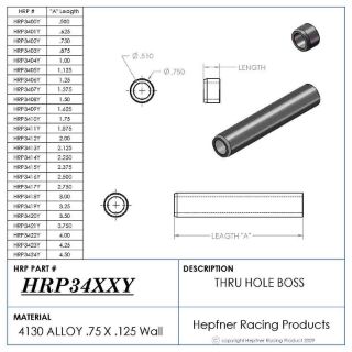 Picture of Boss 1/2" Long 1/2 ID Thru, Material 0.750 OD x 0.120, 4130