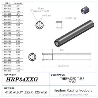 Picture of Boss 7/8" Long 7/16 X 20, Material 0.625 OD x 0.120, 4130