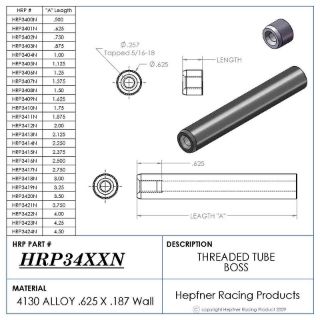 Picture of Boss 7/8" Long 5/16 X 18, Material 0.625 OD x 0.187, 4130