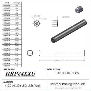 Picture of Boss 1" Long 3/16 ID Thru, Material 0.50 OD x 0.156, 4130