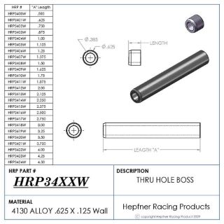 Picture of Boss 1" Long 3/8 ID Thru, Material 0.625 OD x 0.120, 4130