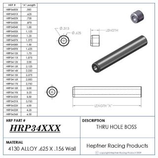 Picture of Boss 1" Long 5/16 ID Thru, Material 0.625 OD x 0.156, 4130