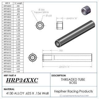 Picture of Boss 1 1/8" Long 3/8 X 24, Material 0.625 OD x 0.156, 4130