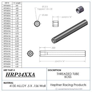 Picture of Boss 1 3/4" Long 1/4 x 28, Material 0.50 OD x 0.156, 4130