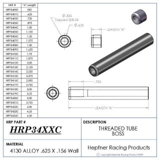 Picture of Boss 4" Long 3/8 X 24, Material 0.625 OD x 0.156, 4130