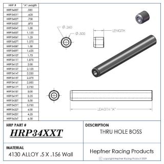 Picture of Boss 4" Long 1/4 ID Thru, Material 0.50 OD x 0.120, 4130