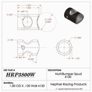 Picture of Spud, Micro Sprint Nurf & Bumper, 4130, 1.0" x 0.120" Wall 1.25" Dia Cope, 87°