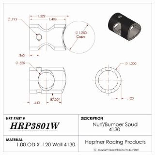 Picture of Spud, Micro Sprint Nurf & Bumper, 4130, 1.0" x 0.120" Wall 1.25 Dia Cope, 87°