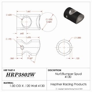 Picture of Spud, Micro Sprint Nurf & Bumper, 4130, 1.0" x 0.120" Wall 1.25" Dia Cope, 77°