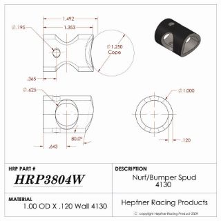 Picture of Spud, Micro Sprint Nurf & Bumper, 4130, 1.0" x 0.120" Wall 1.375" Dia Cope, 80°