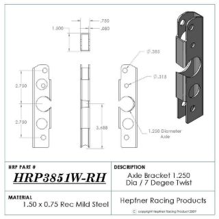 Picture of Micro Axle Bracket RH, MS, 1.50" x 0.75" Rectangle, 1.25" Tube