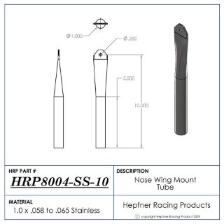 Picture of Straight Nose Wing Post, 1.0" Dia, .065" Stainless Steel, 10" Long