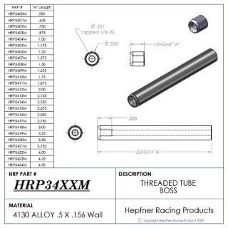 Picture of Boss 3 1/2" Long 1/4 X 20, Material 0.50 OD x 0.156, 4130