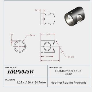 Picture of Spud, Sprint Nurf & Bumper, 4130, 1.125" OD x 0.120", 1.255" Cope, Bolt Hole Inline