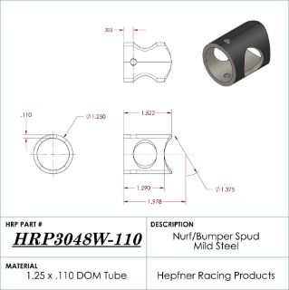 Picture of Spud, Sprint Nurf & Bumper, MS, 1.25" OD x 0.110", 1.375" Cope, Bolt Hole 90°