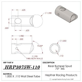 Picture of Spud, Micro Rear Bumper, MS, 1.00" OD x 0.110", 1.25" Cope, 75°